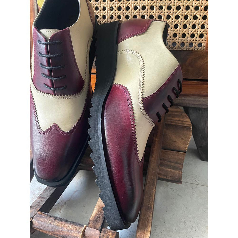 Burgundy + Sand Two Tone Wingtips + Extralight Soles