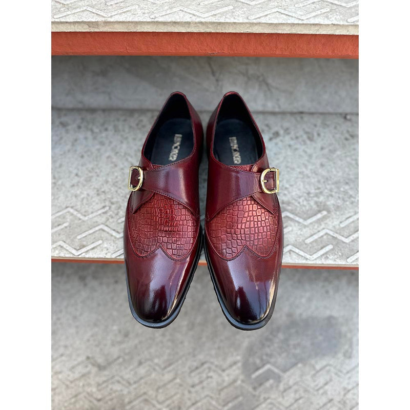 Burgundy Mirror Glossed Patina Croco Detail Single Monk + Extralight Tooth Sole