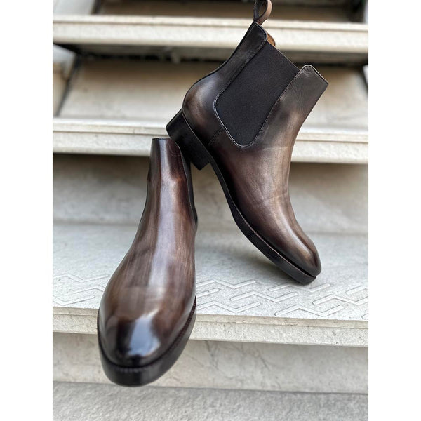 Charcoal Grey Patina Mirror Glossed Chelsea Boots