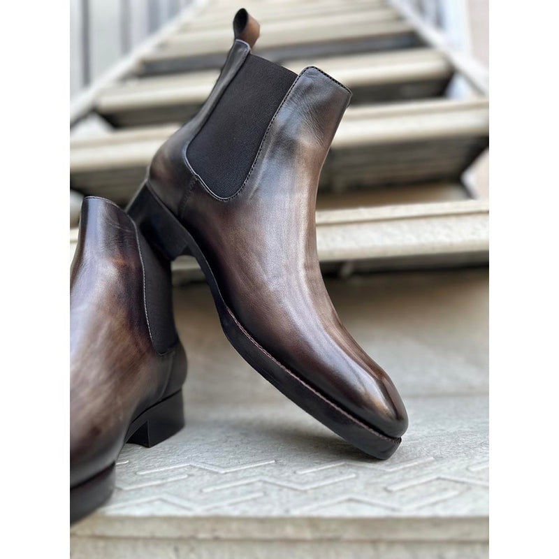 Charcoal Grey Patina Mirror Glossed Chelsea Boots