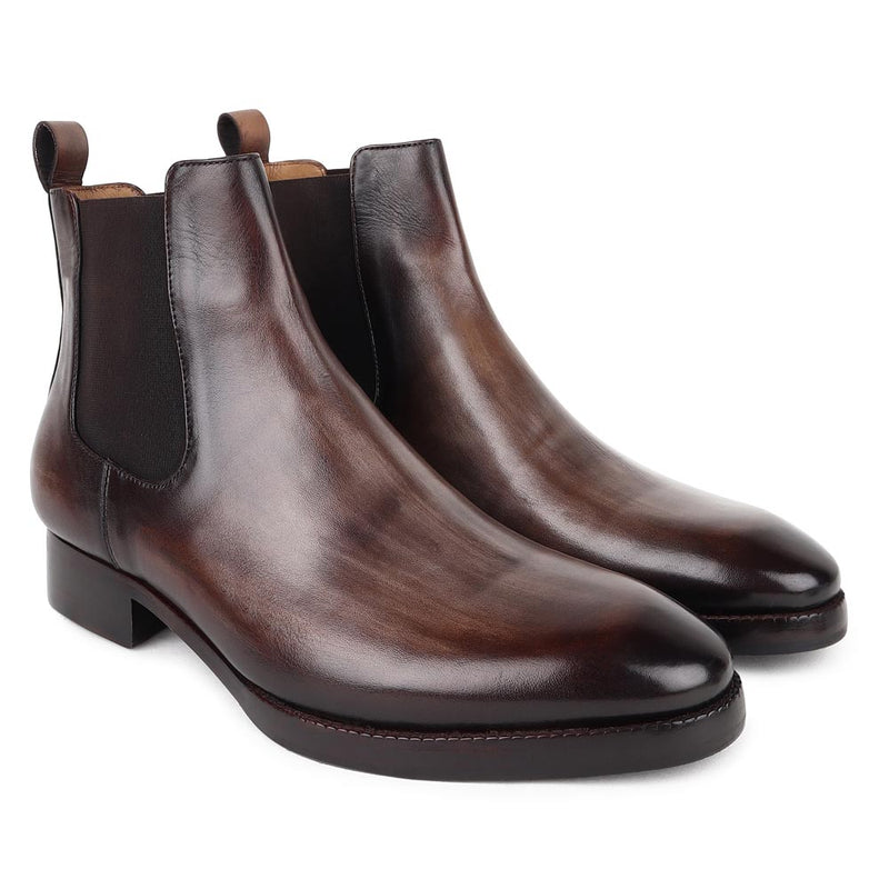 Greyish Brown Mirror Glossed Patina Chelsea Boots