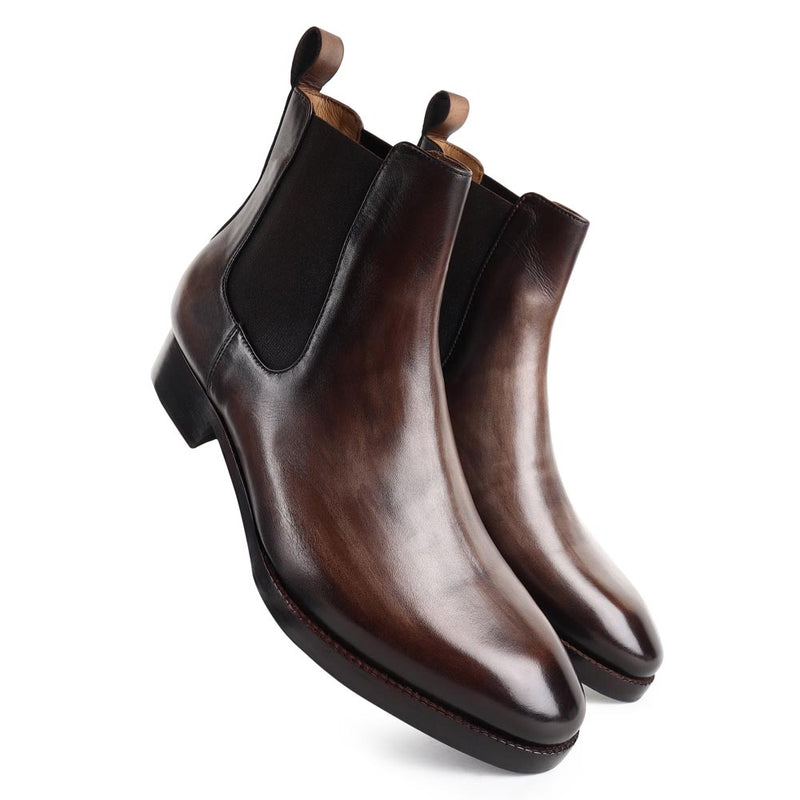 Greyish Brown Mirror Glossed Patina Chelsea Boots