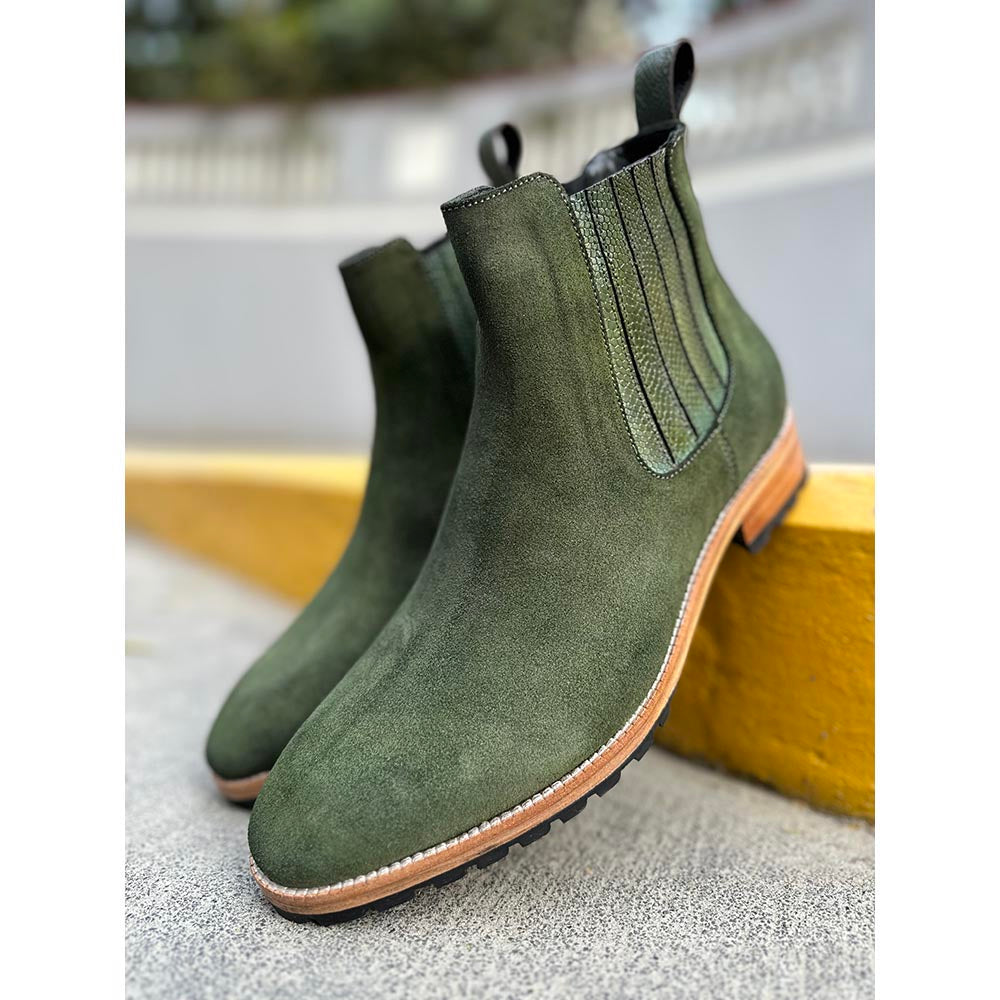 Olive Green Suede Detailed Chelsea Boots Commando Sole – FELLMONGER