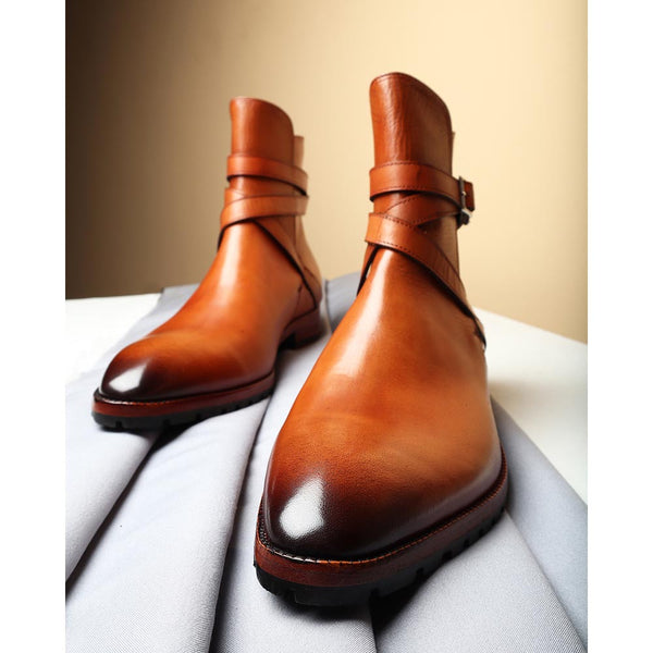 Tan Mirror Glossed Jodhpur Boots