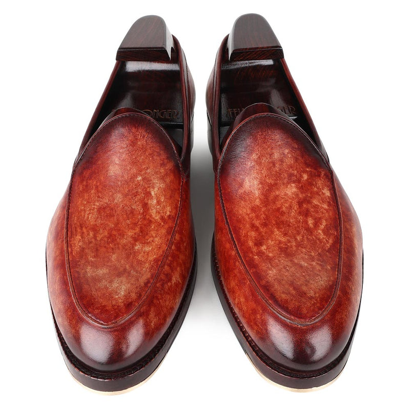 Tan Mirror Glossed Marble Patina Belgian Loafers