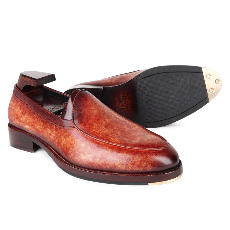 Tan Mirror Glossed Marble Patina Belgian Loafers