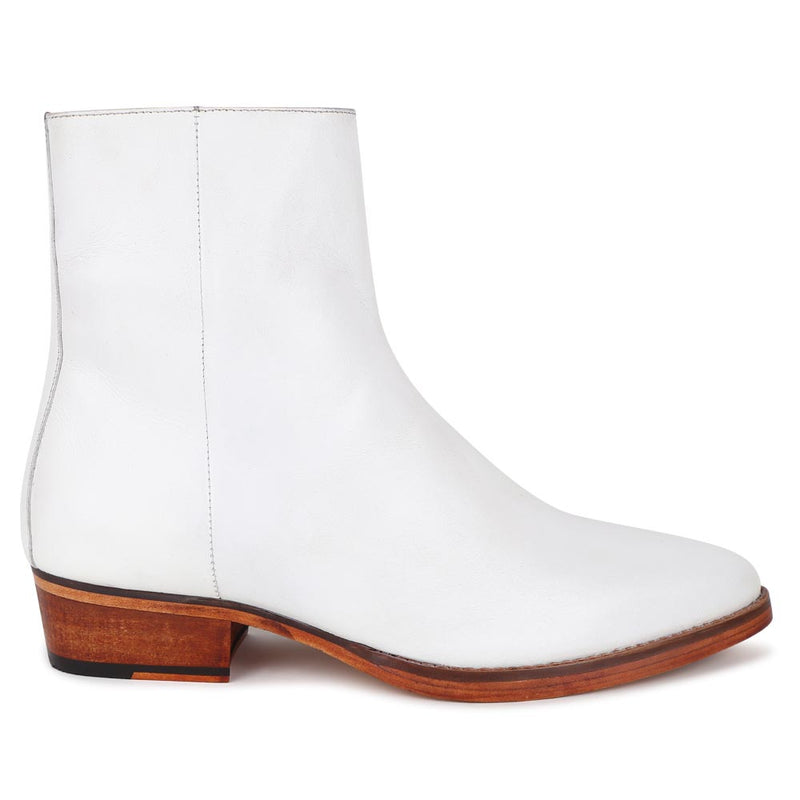 White Classic Zip Cowboy Boots with Cuban heels