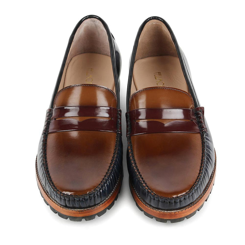 Triple Tone Brushed Leather Moccassins