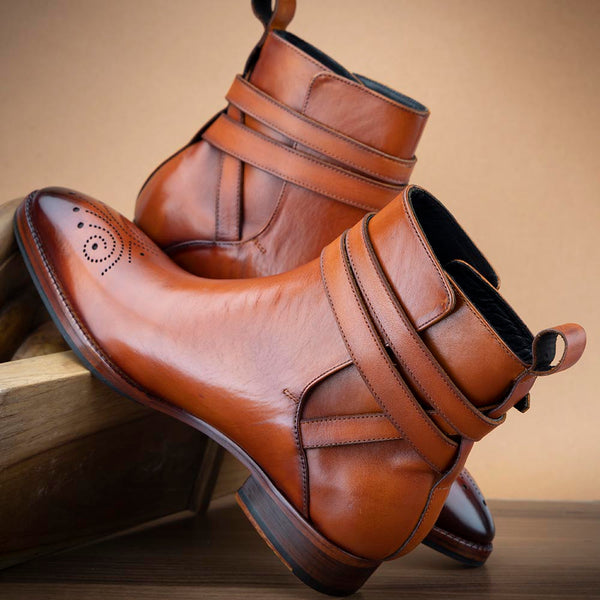 Tan Glossed Modern Jodhpur Boots