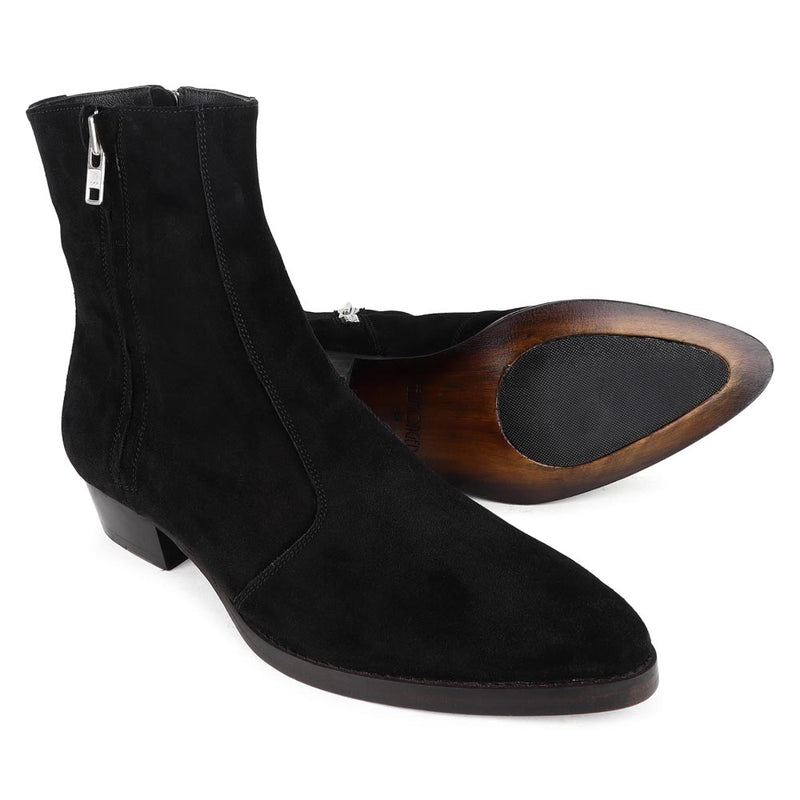 Black Suede Double Zip Classic Cowboy Boot