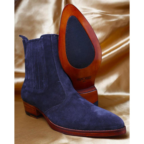 Navy Blue Suede Zip Classic Cowboy Boot