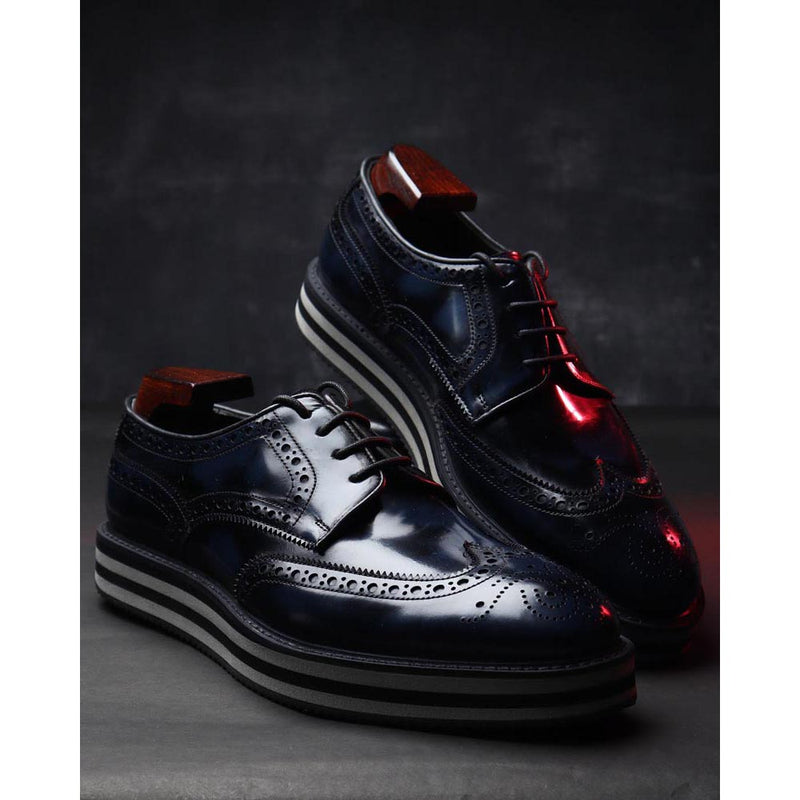 Navy Brushed Contrast Sole Platform Sneakers