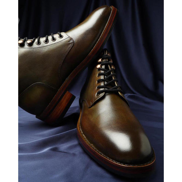 Olive Green Patina Goodyear Welted Boots