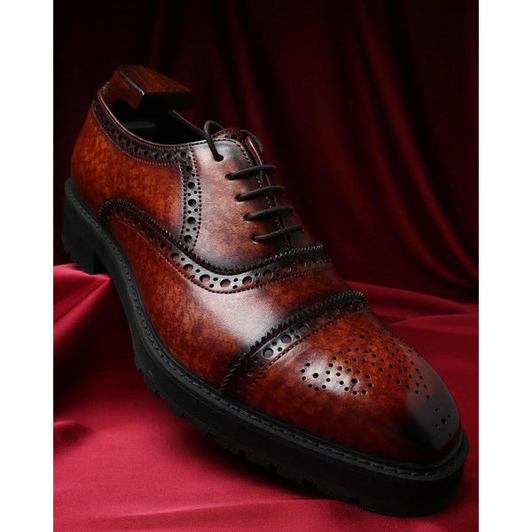 Red Sole Men Derby Shoes Brown Black Lace-up Round Toe Wedding