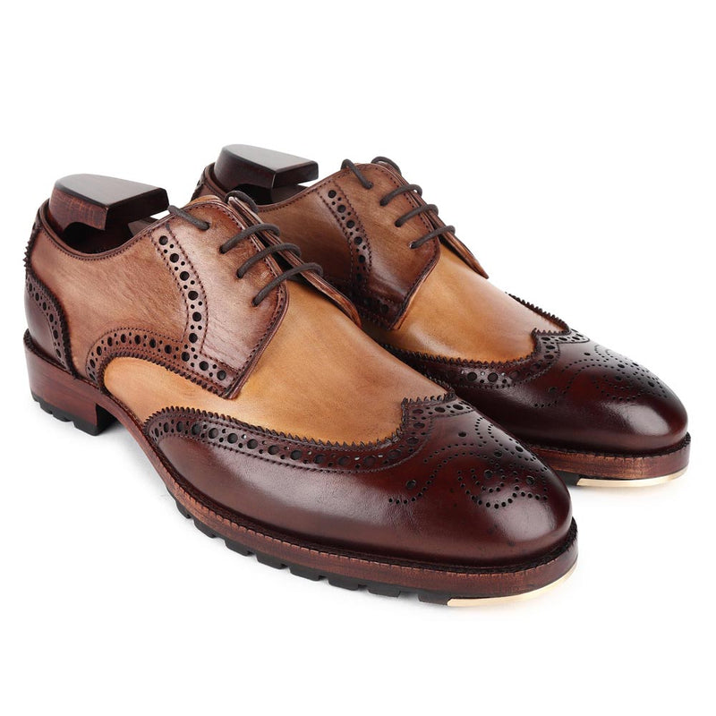 Triple Tone Mirror Glossed Patina Classic Wingtip Derby With Metal Toe Plate & Commando Sole