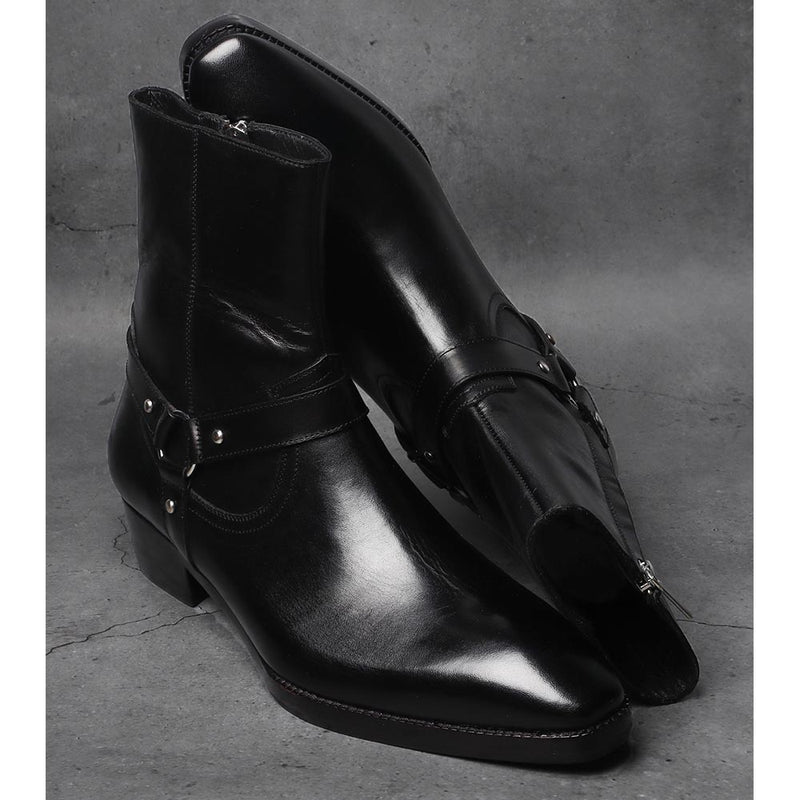 Black Mirror Glossed Harness Boots