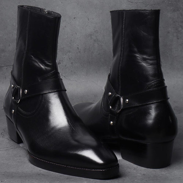 Black Mirror Glossed Harness Boots