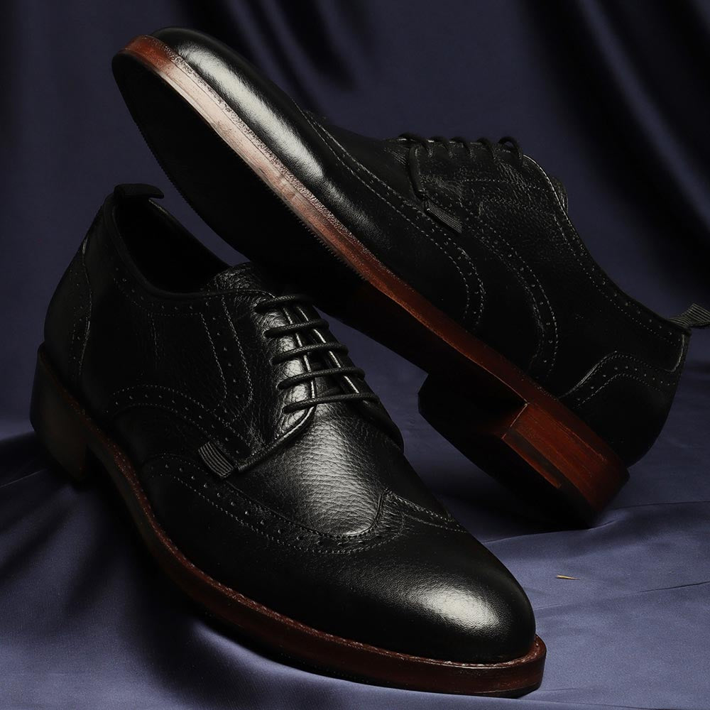Black Supersoft Milled Goodyear Welted Derby Brogue With Fiddle Back ...