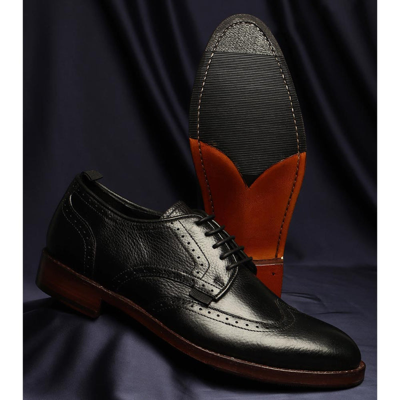 Black Supersoft Milled Goodyear Welted Derby Brogue With Fiddle Back