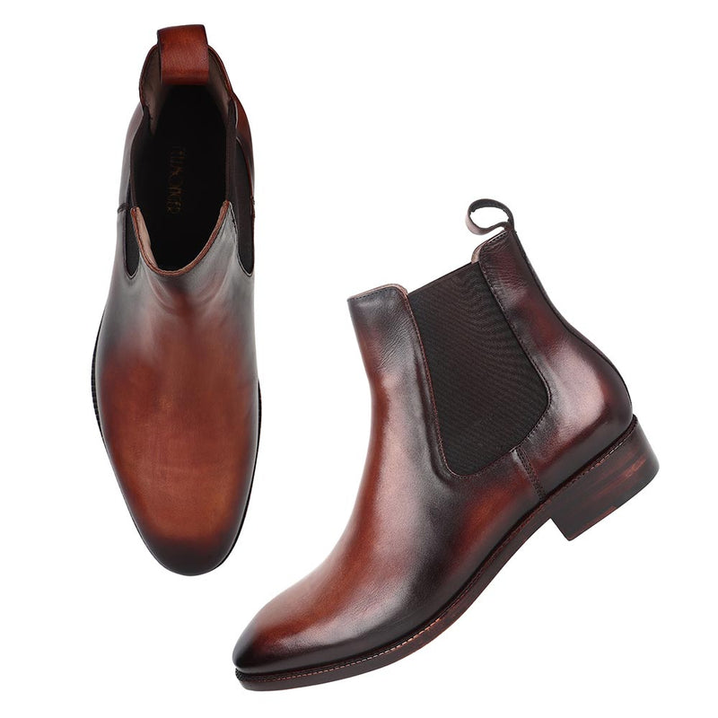 Dark Tan Mirror Glossed Patina Chelsea Boot