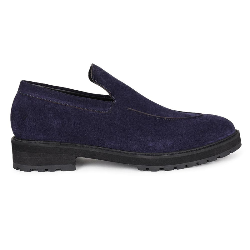 Navy Blue Suede Extralight Slipon Loafers With Cordstitch