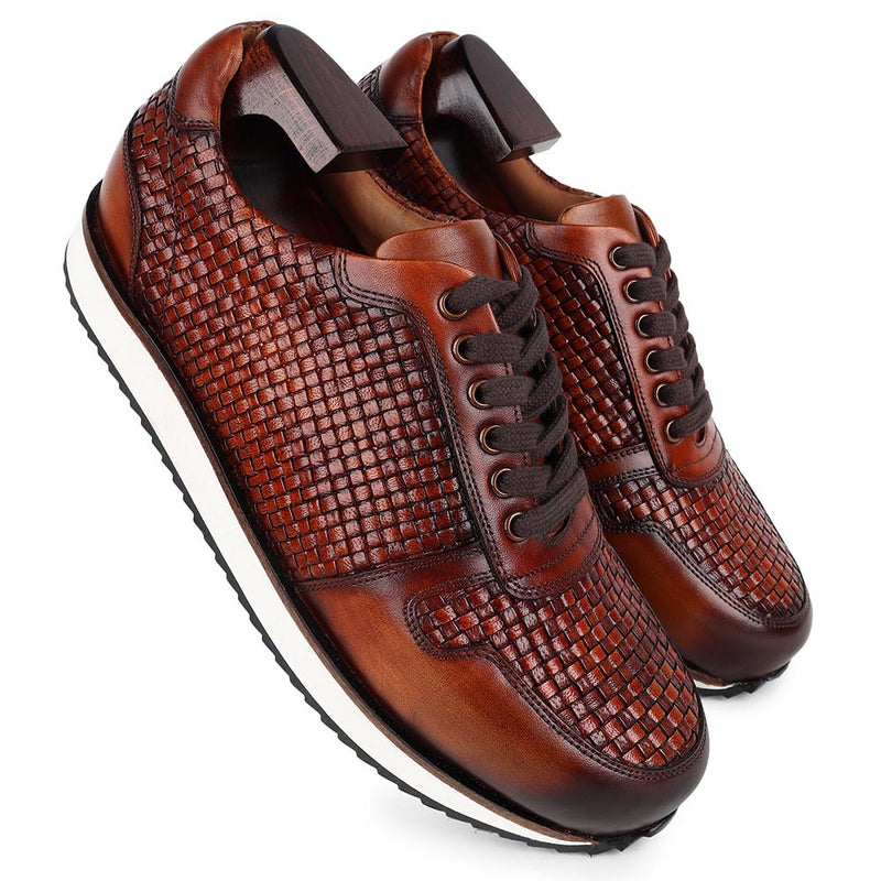 Tan Extralight Trainers With Woven Leather Detail