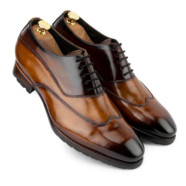 Tan Patina Glossed Sharp Oxfords With Commando Sole