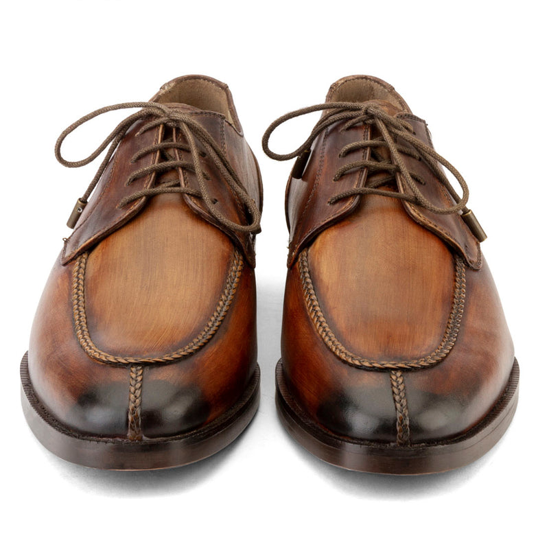 Tan Wooden Handpainted Patina Apron Toe Derby