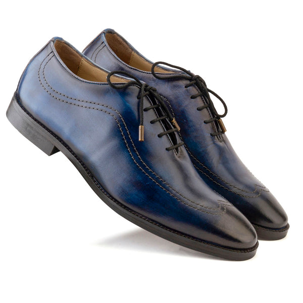 Blue Handpainted Patina Oxford with Stitch detail