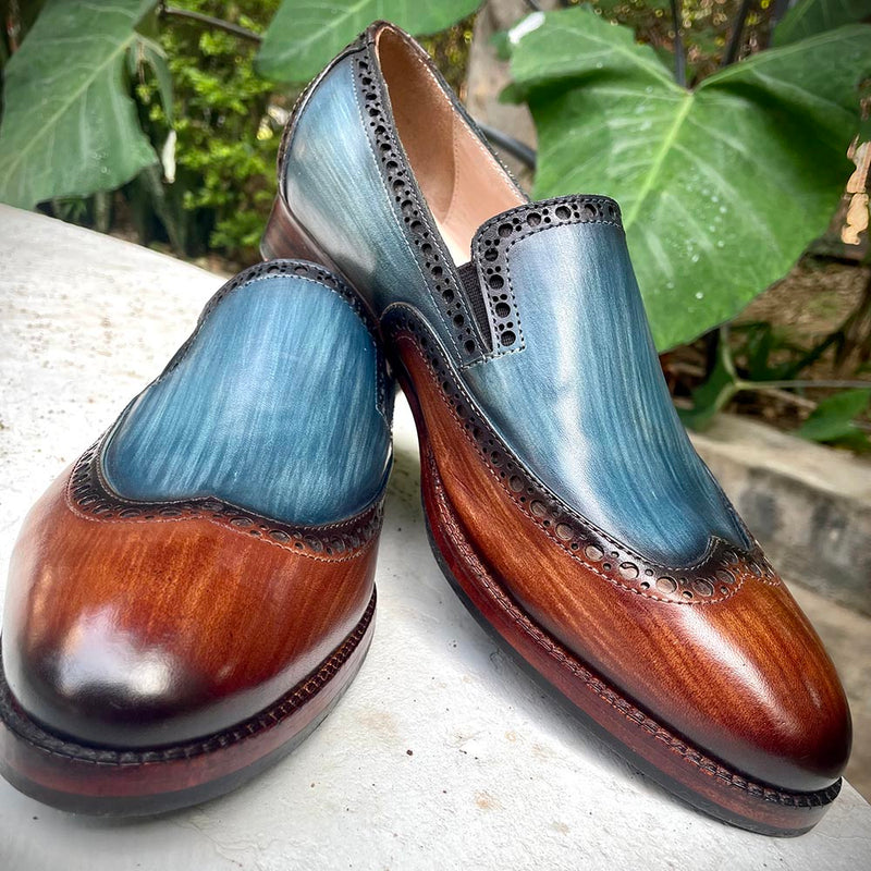 Dual Tone Patina Brush Stroke Glossed Loafers