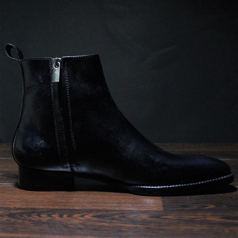 Black Glossed Zip Boots