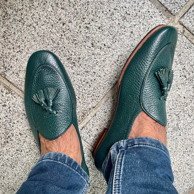 Green Unlined Supersoft City Tassel Loafers