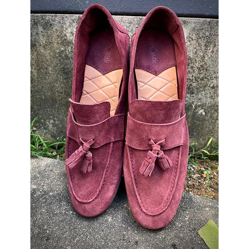 Burgundy Suede Unlined Supersoft City Tassel Loafers