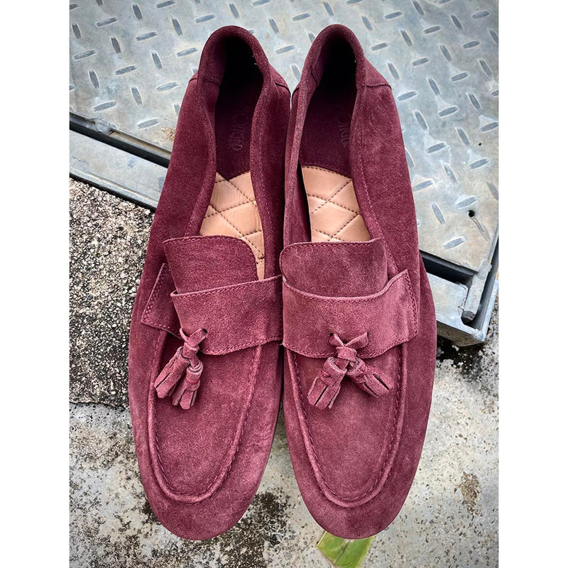 Burgundy Suede Unlined Supersoft City Tassel Loafers