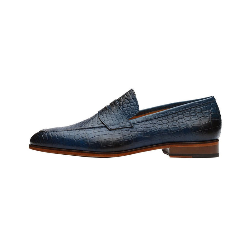 Blue Croco Penny Loafers