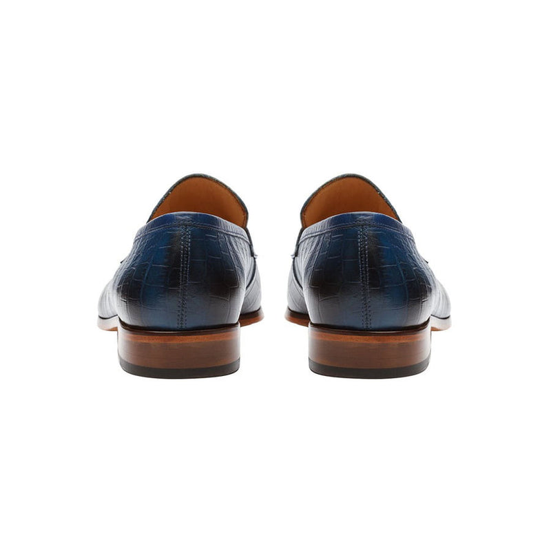 Blue Croco Penny Loafers