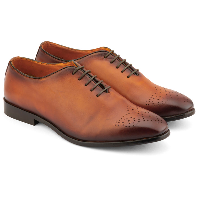 TAN PATINA MEDALLION WHOLECUT OXFORD