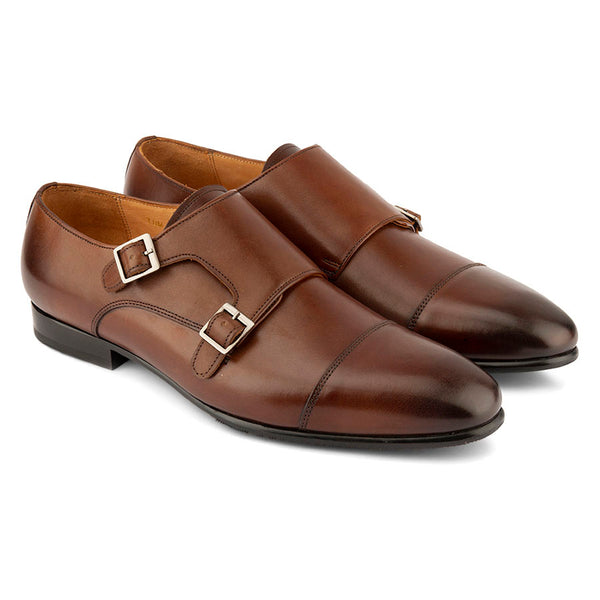 Brown Sleek Captoe Double Monk Oxfords