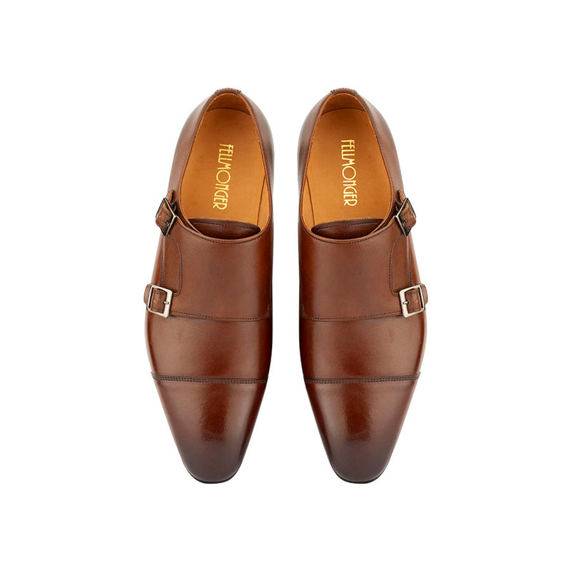Brown Sleek Captoe Double Monk Oxfords